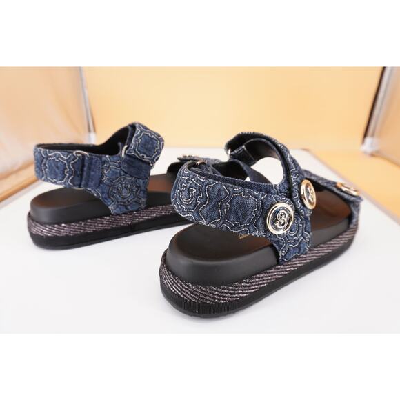 Salvatore Ferragamo Kalie Gal QT Denim Logo Sandal SZ 9.5 C Button $850 NIB - Picture 2 of 9